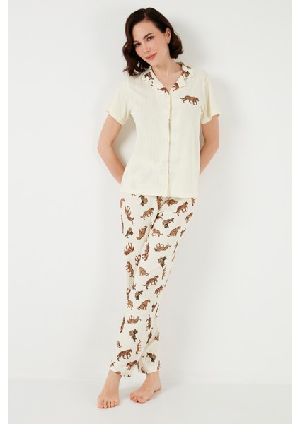 Regular Fit Gömlek Yaka Kısa Kollu Pijama Takımı Bayan Pijama Takımı 65740102