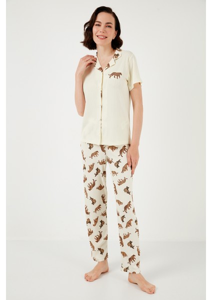 Regular Fit Gömlek Yaka Kısa Kollu Pijama Takımı Bayan Pijama Takımı 65740102