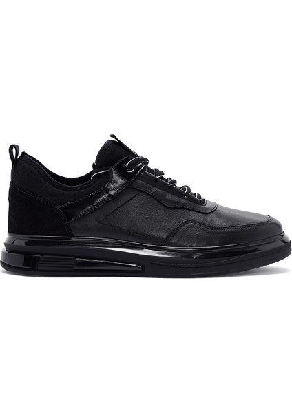 Erkek Siyah Bağcıklı Deri Sneaker