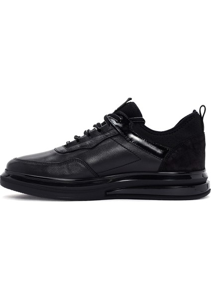 Erkek Siyah Bağcıklı Deri Sneaker