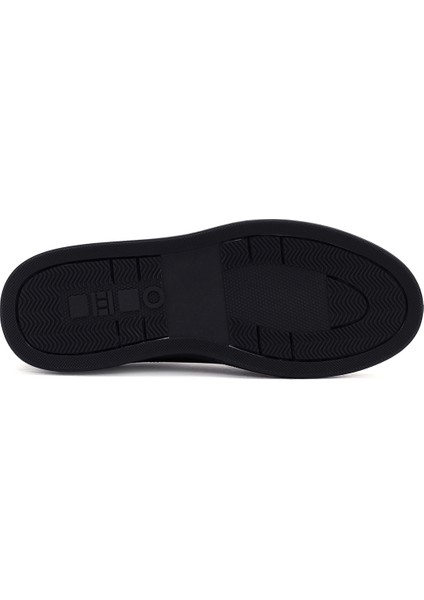 Erkek Siyah Bağcıklı Deri Sneaker