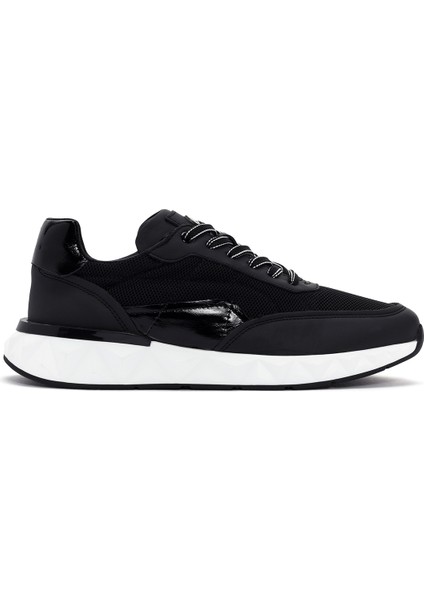 Erkek Siyah Bağcıklı Deri Sneaker