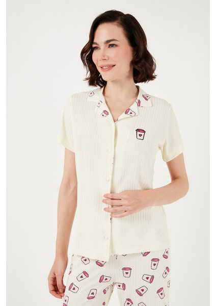 Regular Fit Gömlek Yaka Kısa Kollu Pijama Takımı Bayan Pijama Takımı 65740102