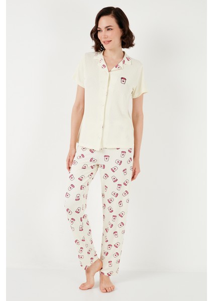 Regular Fit Gömlek Yaka Kısa Kollu Pijama Takımı Bayan Pijama Takımı 65740102
