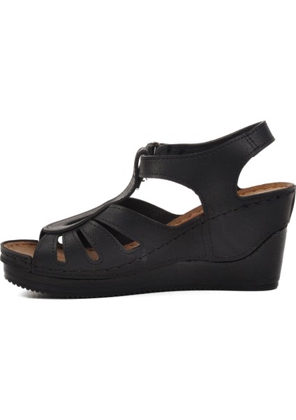 19-200 Siyah Kadın Dolgu Topuk Sandalet modelleri