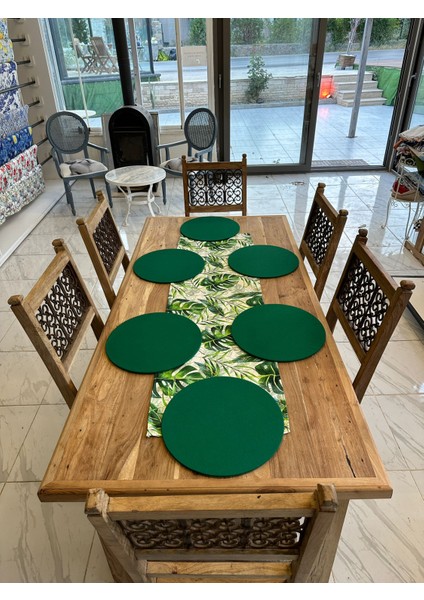 Yeşil Palmiye Baskılı Runner ve Yeşil 6'lı Supla Set