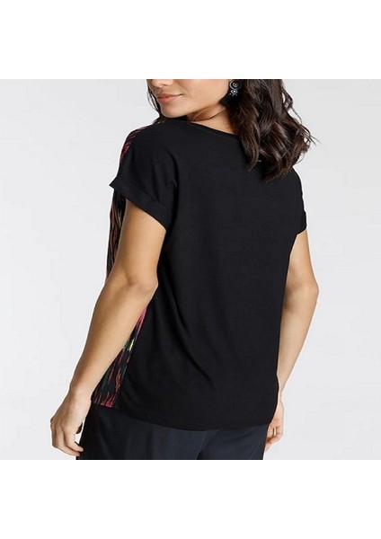 Siyah Kısa Kol Yuvarlak Yaka Renkli Bluz modelleri