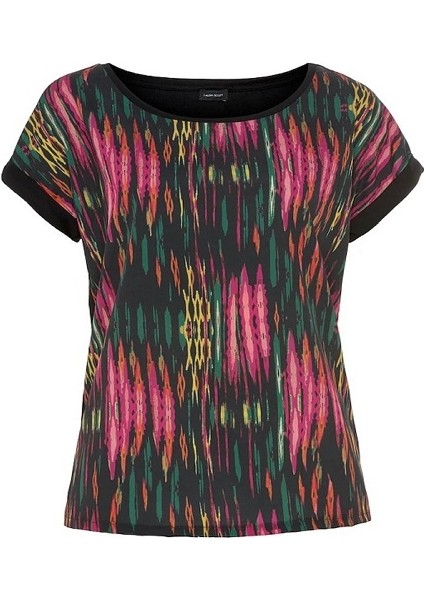 Siyah Kısa Kol Yuvarlak Yaka Renkli Bluz indirimleri