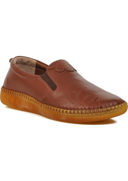 Premium 04035 Taba Hakiki Deri Kadın Günlük Ayakkabı