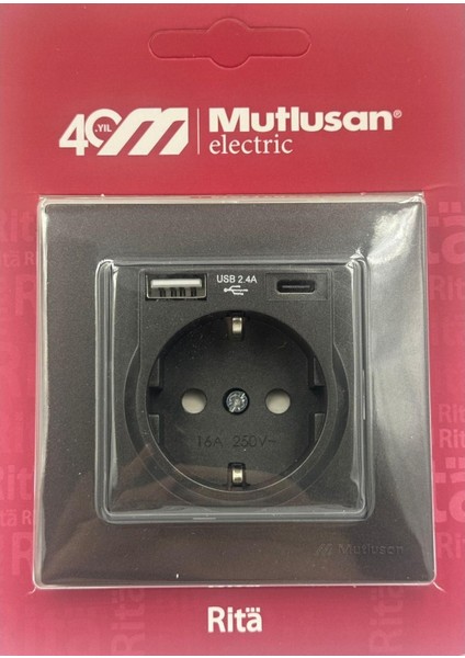 Rita Füme USB + Type C Şarjlı Topraklı Priz