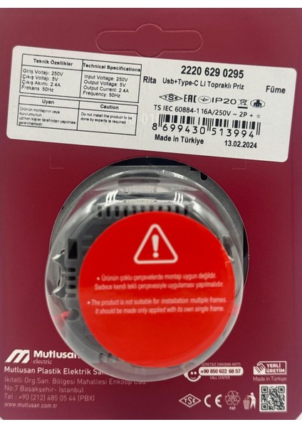 Rita Füme USB + Type C Şarjlı Topraklı Priz modelleri