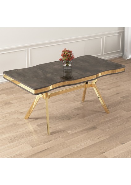 Pem Serisi 90X160 Lak Panel Antrasit Ironi Gold Ayak Masa Takımı 6 Sandalye modelleri