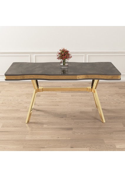 Pem Serisi 90X160 Lak Panel Antrasit Ironi Gold Ayak Masa Takımı 6 Sandalye fırsatları