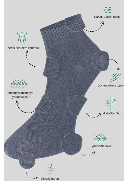 Kral Socks Erkek Bambu Patik Düz Desen Dikişsiz Çorap 3 Çift