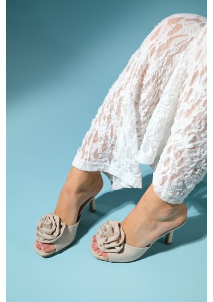 Jempy Bej Keten Çiçekli Kadın Topuklu Terlik fiyatları