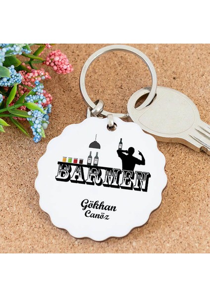 Isme Özel Barmen Papatya Anahtarlık