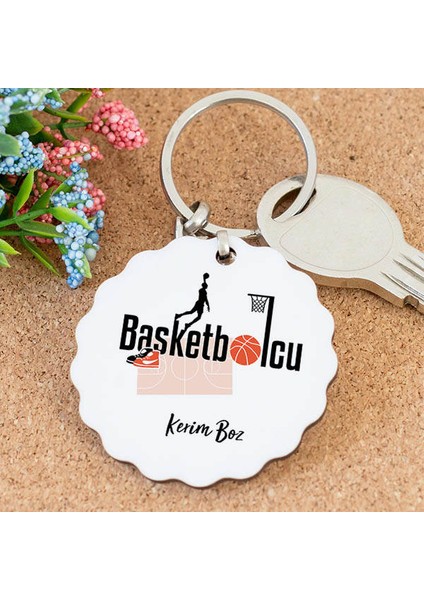 Isme Özel Basketbolcu Papatya Anahtarlık