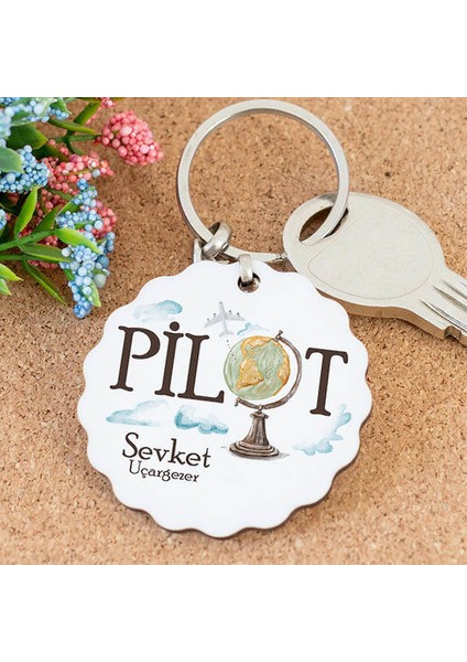 Isme Özel Pilot Papatya Anahtarlık