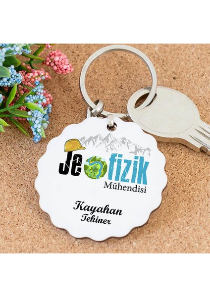 Isme Özel Jeofizik Mühendisi Papatya Anahtarlık