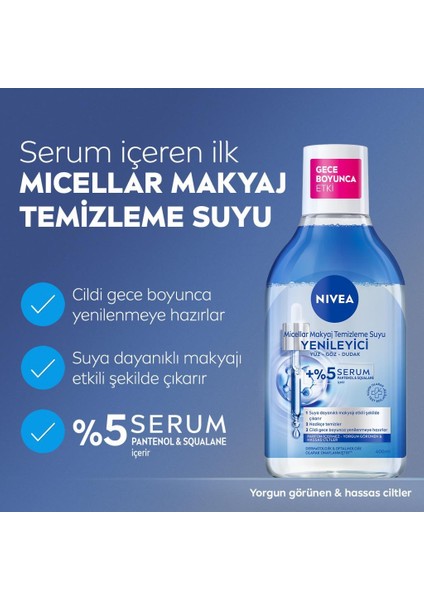 Yenileyici Micellar Makyaj Temizleme Suyu, Serum İçerikli, Pantenol, Yorgun Görünen Ciltler 400 ml