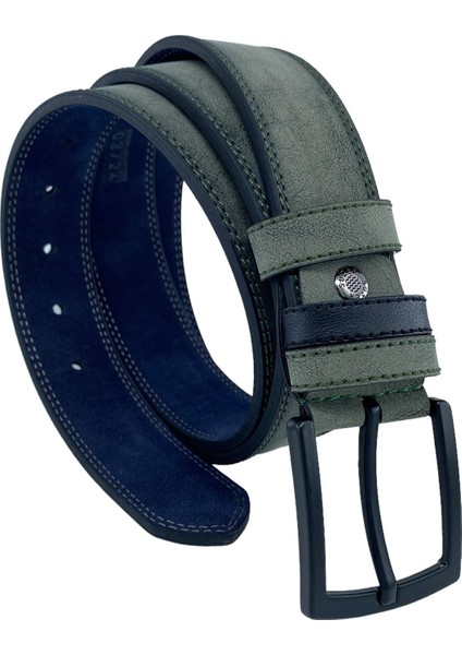 Haki Yeşil Süet Suni Deri Çift Dikişli Model 4 Cm.lik Unisex Spor Kemer - 9010-10