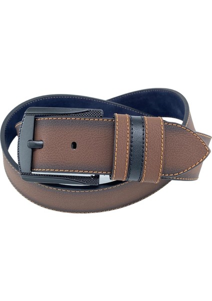 Kahverengi Suni Deri Sarı Dikişli Model 4.5 Genişlik Unisex Spor Kemer - 4509 modelleri