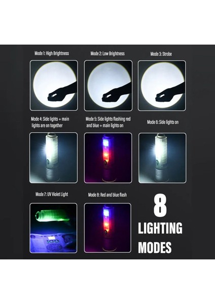 ŞARJ EDİLEBİLİR HEM FENER HEM ORTAM AYDINLATMALI 5 FONKSİYONLU ÖN KISIM LAZER LED MIKNATISLI KLİPSLİ modelleri