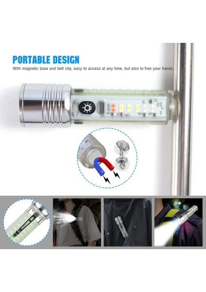 ŞARJ EDİLEBİLİR HEM FENER HEM ORTAM AYDINLATMALI 5 FONKSİYONLU ÖN KISIM LAZER LED MIKNATISLI KLİPSLİ fırsatları