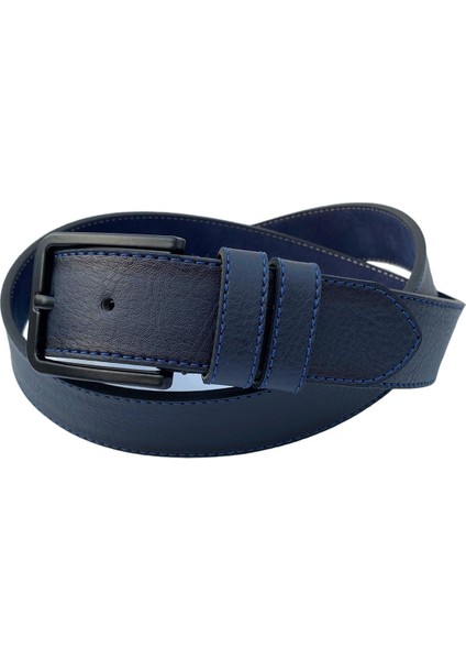 Lacivert Suni Deri Mavi Dikişli Model 4 Cm.lik Unisex Spor Kemer - 9047 modelleri