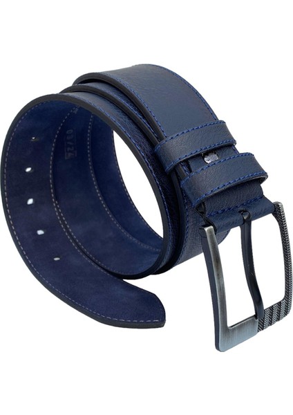 Lacivert Suni Deri Mavi Dikişli Model 4.5 Cm.lik Unisex Spor Kemer - 4547