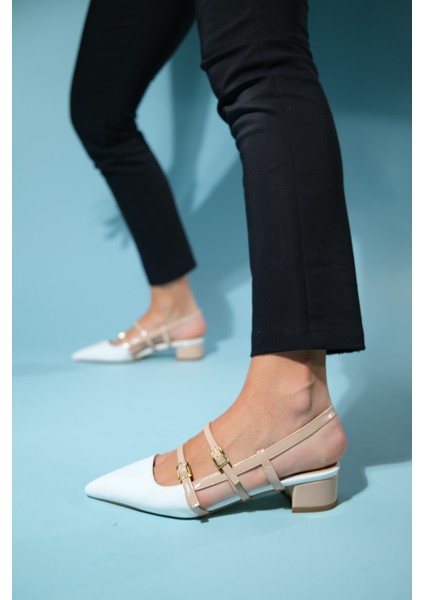 Cenova Beyaz-Bej Rugan Kadın Topuklu Sandalet fiyatları