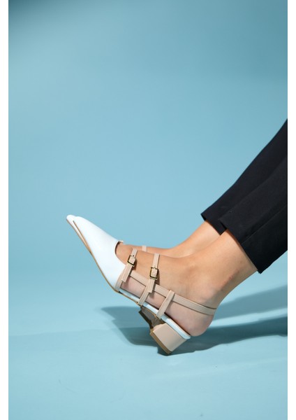 Cenova Beyaz-Bej Rugan Kadın Topuklu Sandalet modelleri