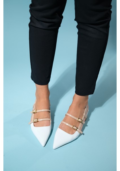 Cenova Beyaz-Bej Rugan Kadın Topuklu Sandalet indirimleri