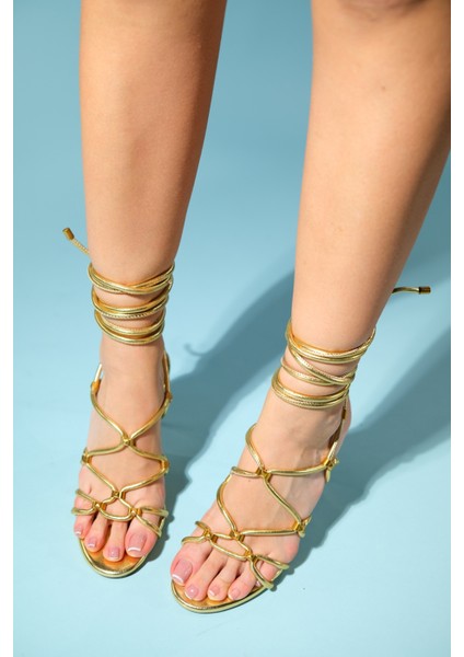 Open Altın Cilt Kadın Bilekten Bağlamalı Yüksek Topuklu Ayakkabı fiyatları