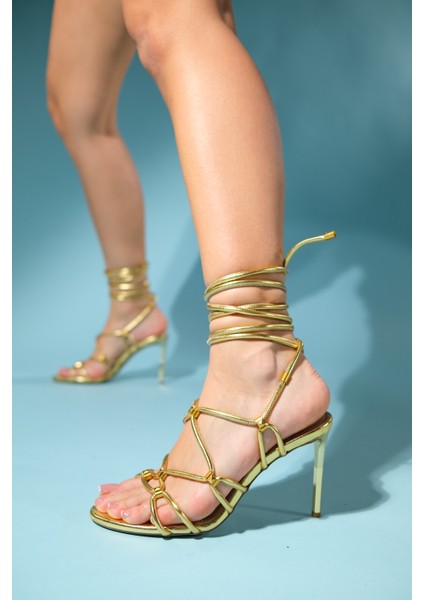 Open Altın Cilt Kadın Bilekten Bağlamalı Yüksek Topuklu Ayakkabı fırsatları