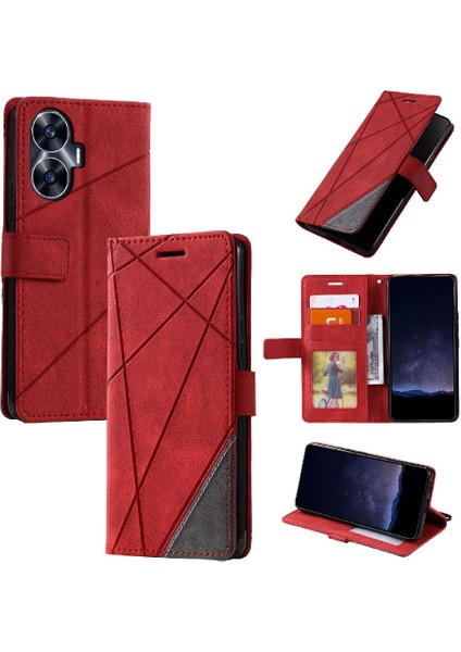 Realme C55 Manyetik Kart Tutucu Için Kickstand Pu Deri Darbeye Dayanıklı (Yurt Dışından)