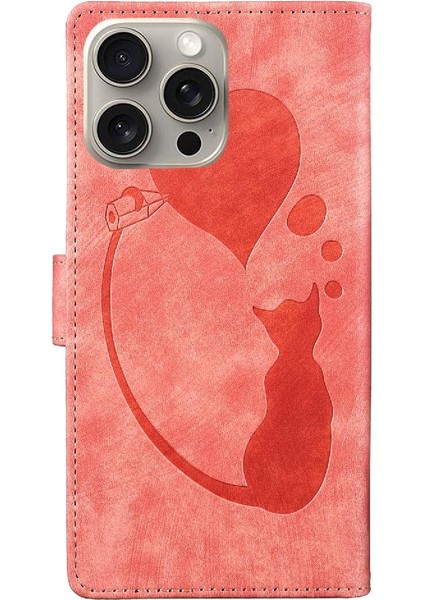 IPhone 15 Için Kılıf Pro Tutucu Kapak Kart Cep Flip Folio Kabartmalı Kedi (Yurt Dışından)
