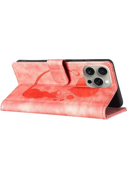 IPhone 15 Için Kılıf Pro Tutucu Kapak Kart Cep Flip Folio Kabartmalı Kedi (Yurt Dışından)