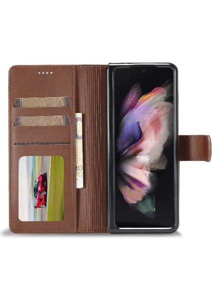 SZY Mall Samsung Galaxy Z Için Kılıf Fold 3 5g Kart Yuvaları Cüzdan Buzağı Doku Flip (Yurt Dışından)