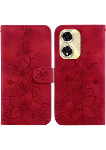 Oppo A59 5g Cüzdan Manyetik Kart Tutucu Için Kickstand Kabartmalı Zambak (Yurt Dışından)
