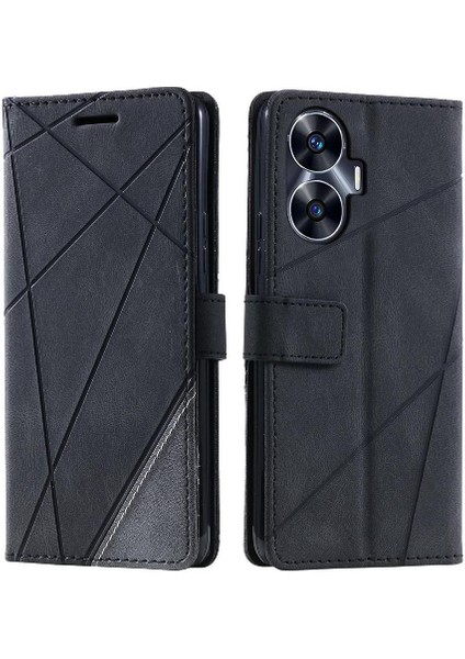 Realme C55 Manyetik Kart Tutucu Için Kickstand Pu Deri Darbeye Dayanıklı (Yurt Dışından)
