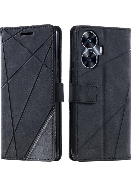 Realme C55 Manyetik Kart Tutucu Için Kickstand Pu Deri Darbeye Dayanıklı (Yurt Dışından)