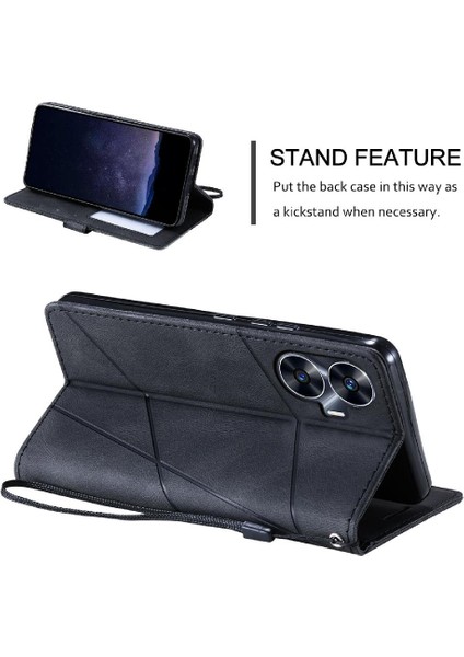 Realme C55 Manyetik Kart Tutucu Için Kickstand Pu Deri Darbeye Dayanıklı (Yurt Dışından)