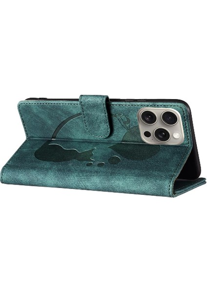 IPhone 15 Için Kılıf Pro Tutucu Kapak Kart Cep Flip Folio Kabartmalı Kedi (Yurt Dışından)