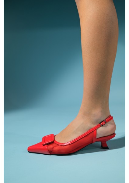 Amora Kırmızı Tokalı Kadın Kısa Topuklu Ayakkabı indirimleri