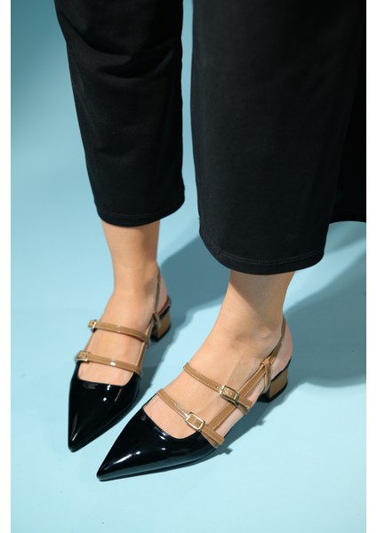 Cenova Siyah-Kahve Rugan Kadın Topuklu Sandalet fiyatları