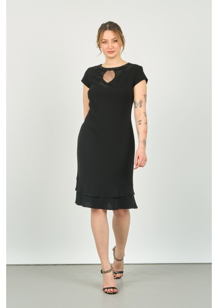 Kadın Bisiklet Yaka Pencere Detaylı Etek Ucu Fırfırlı Araboy Abiye Elbise 23-117 Siyah fiyatları