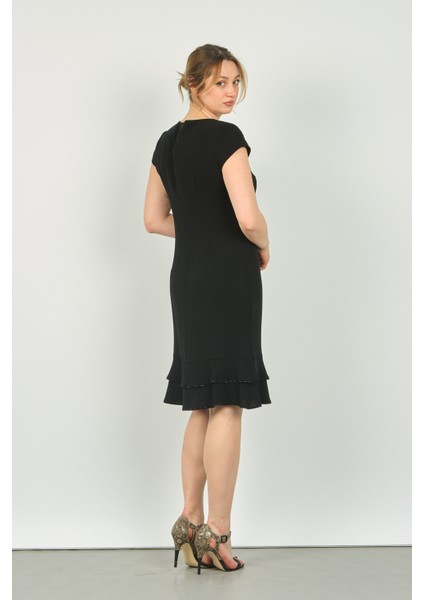 Kadın Bisiklet Yaka Pencere Detaylı Etek Ucu Fırfırlı Araboy Abiye Elbise 23-117 Siyah fırsatları