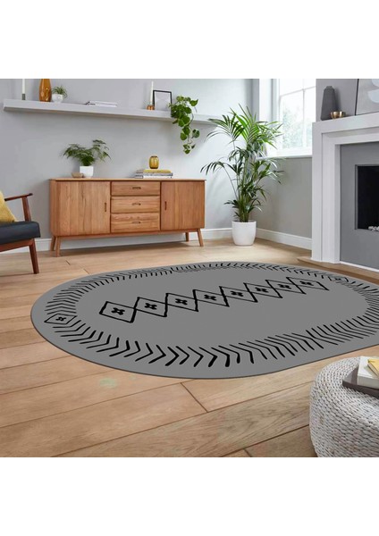 Dijital Kaymaz Yıkanabilir Oval Iskandinav Desen Yolluk Salon Halısı, V-O-Iskandinav-03-Gri, fiyatları