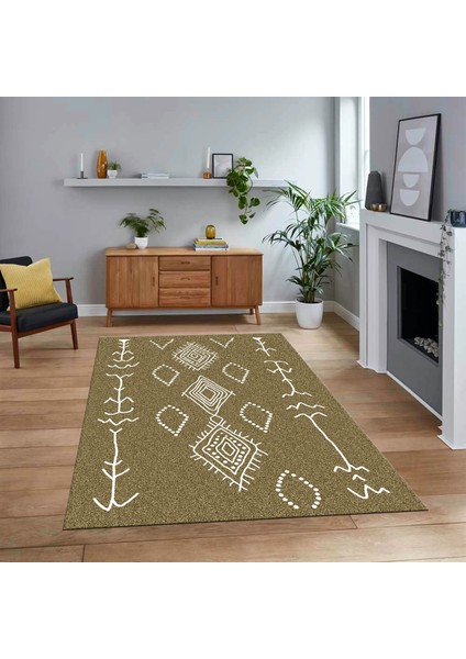 Dijital Baskılı Kaymaz Yıkanabilir Iskandinav Desen Yolluk Salon Halısı, V-Iskandinav-26-Bej,